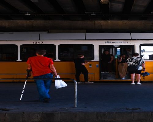 Person commuting on public transport in Budapest